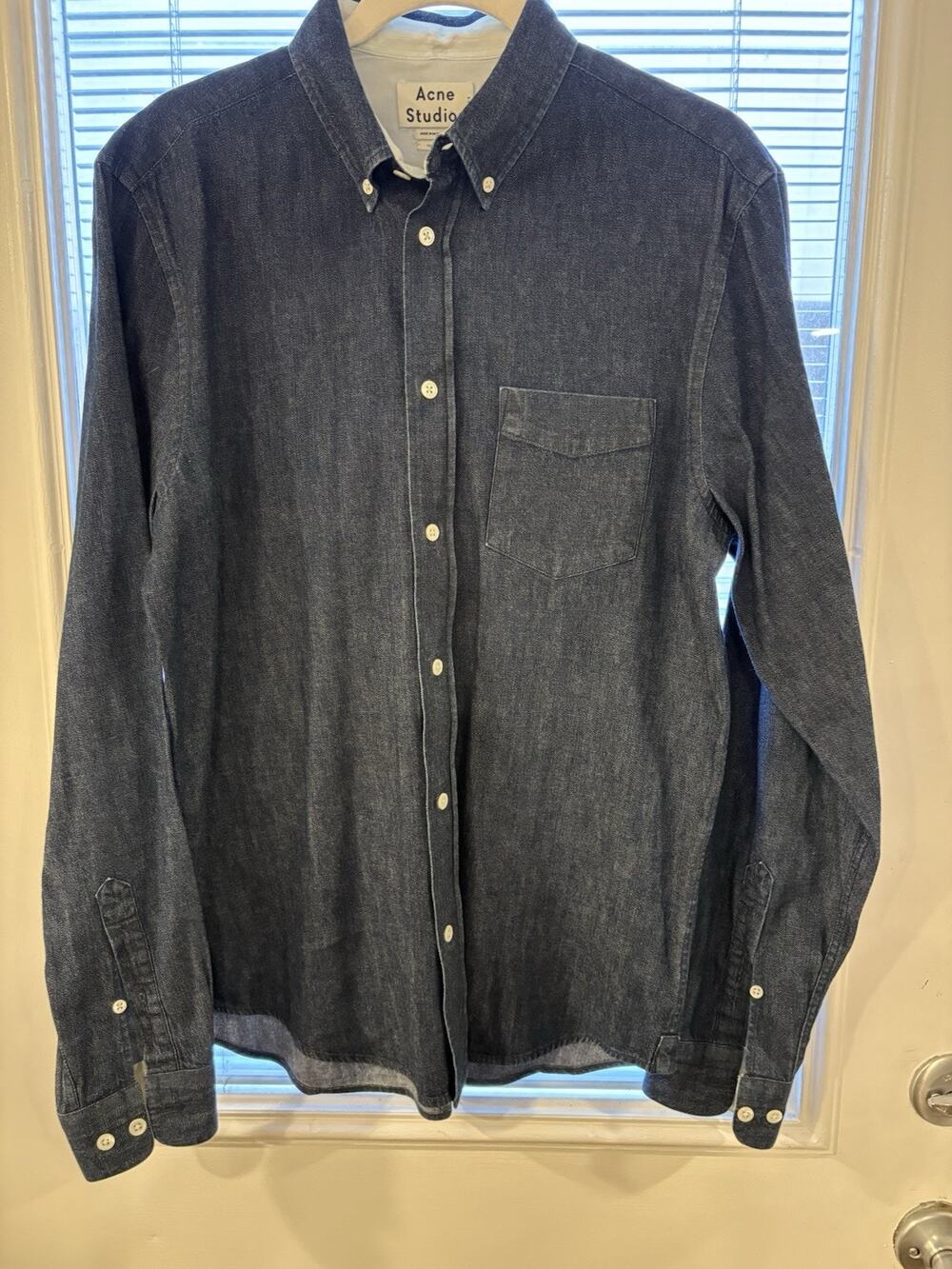 Acne Studios Isherwood Long Sleeve Classic Fit Dark Blue Denim Men's Size 48 M